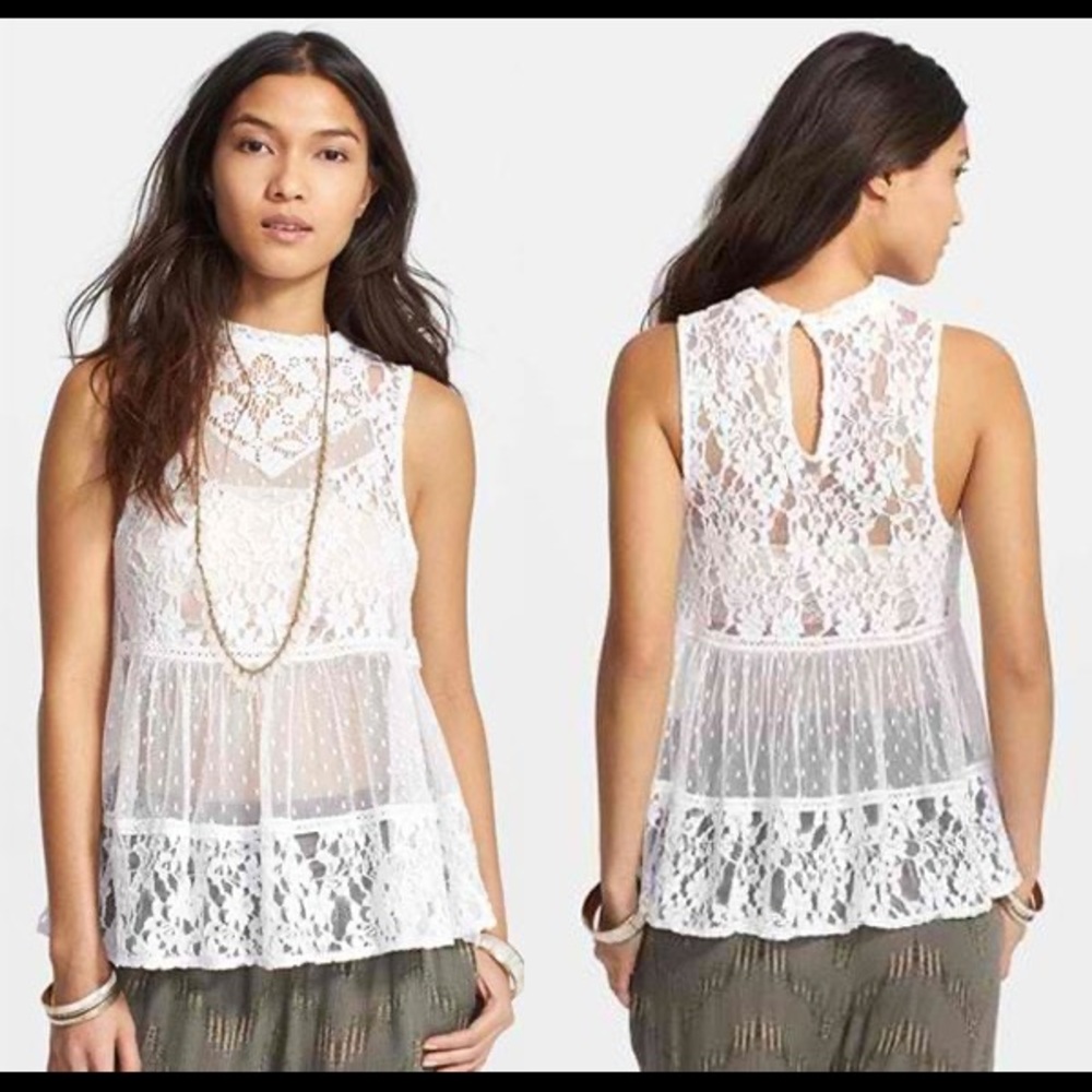 Free People Lady Bird Lace Blouse Sz S/P (Q14)